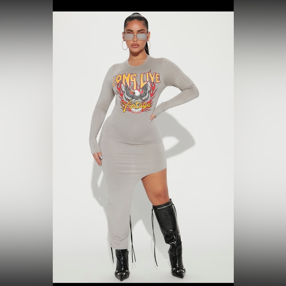 Grey Rock and Roll asymmetrical dress